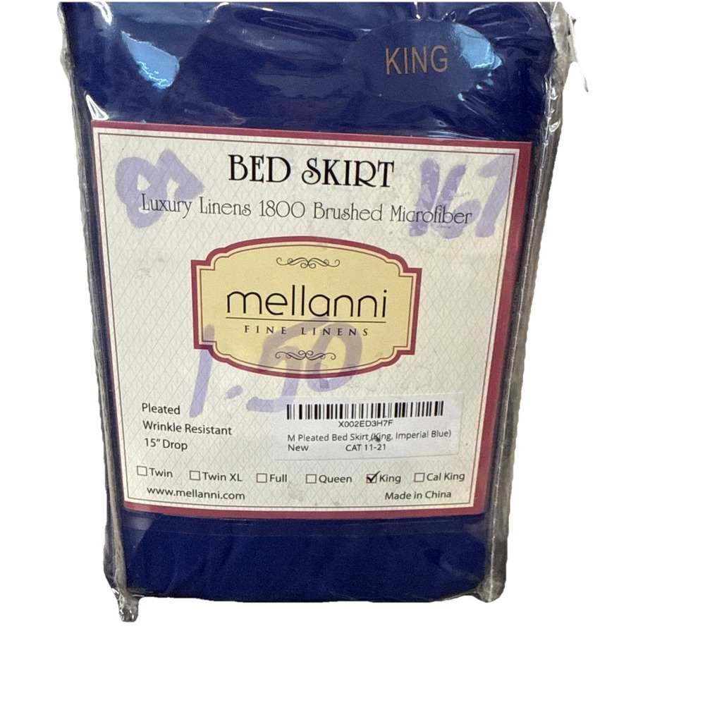 Mellanni Bed Skirt 15" Tailored Drop Pleated Bed Skirt King Imperial Blue New